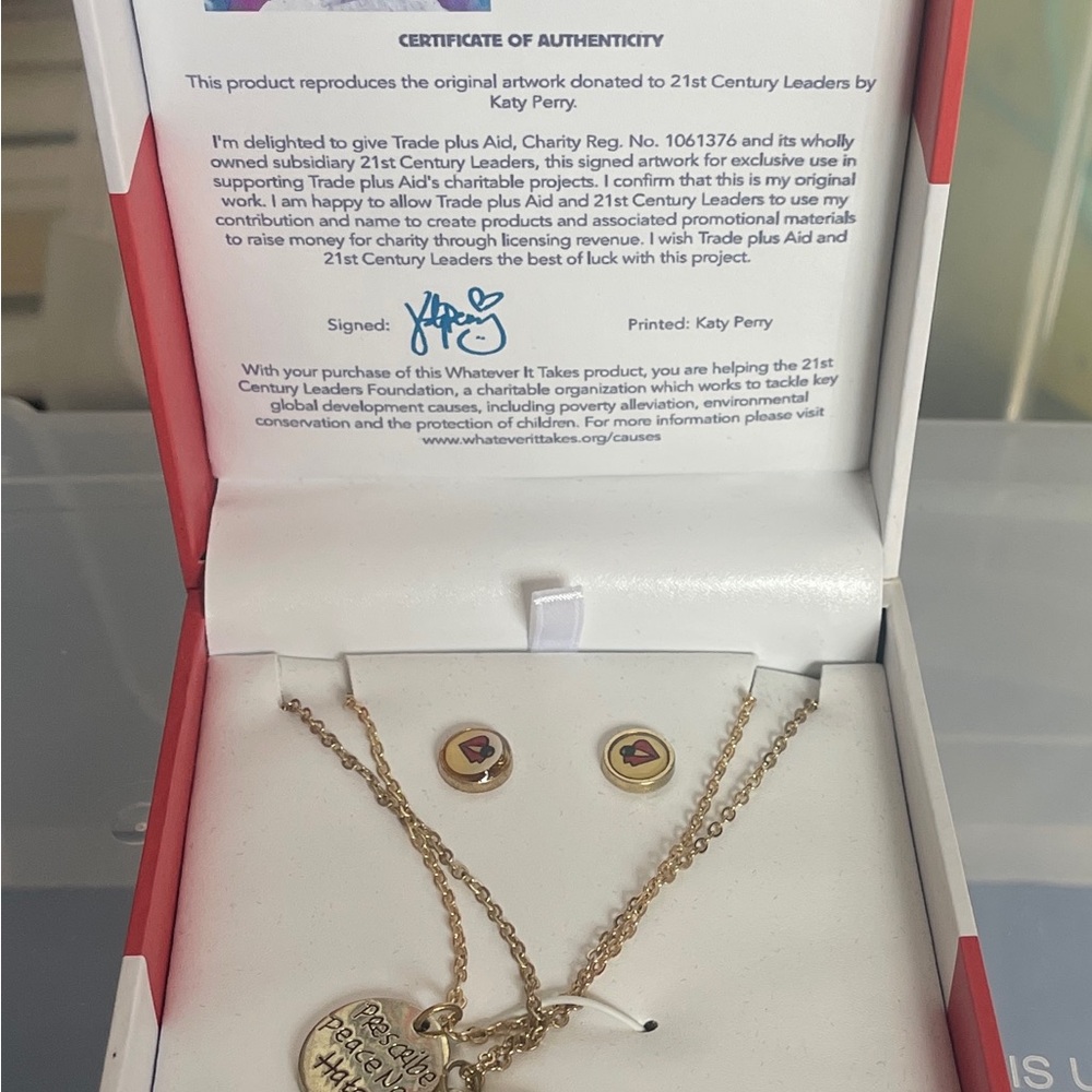 Katy Perry Collections Gold Heart Pendant Necklace and Stud Earrings Set - Gold